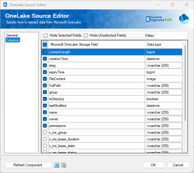 OneLake Source Component - Columns.png